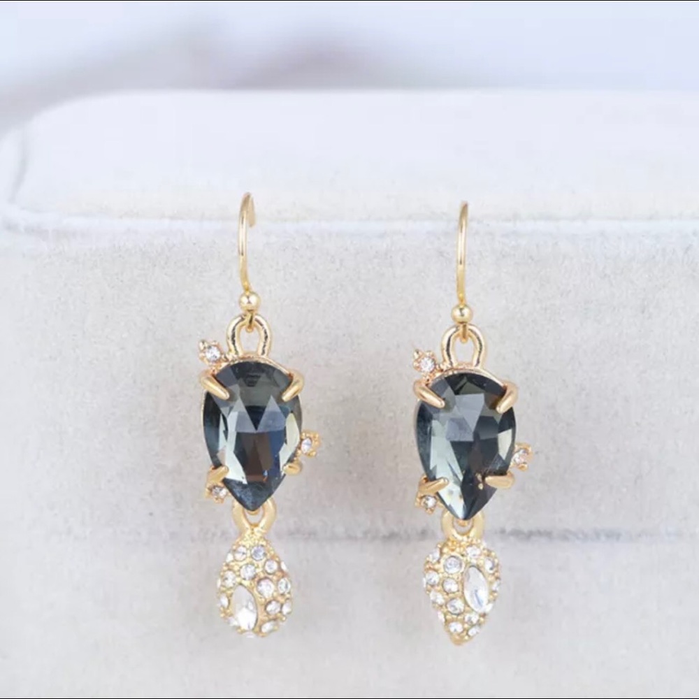 $375 NEW Alexis Bittar Black Gem Double Drop Earring